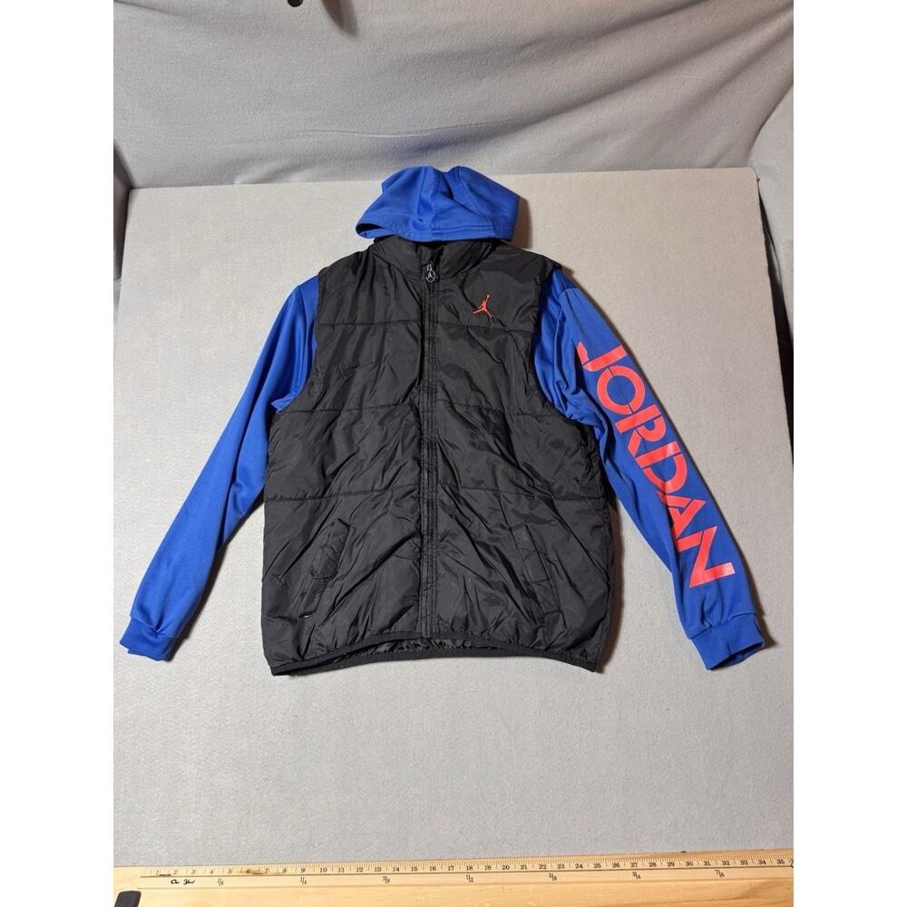 Air Jordan Therma-Fit Boys XL 13-15 Puffer Vest/Hoodie Combo Black/Blue Nike